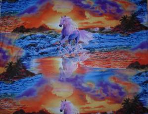 Mystical Ride, Sonnenuntergang mit Pferden, orange 