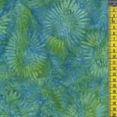 Batik, grüne Blumen, Türkisblau 