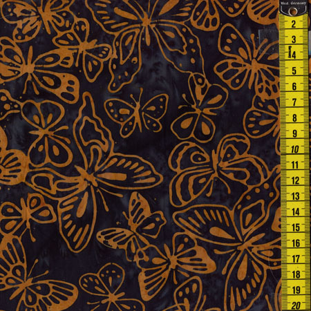 Batik, Sunney Provence, hellbraune Schmetterlinge, Dunkelblau 